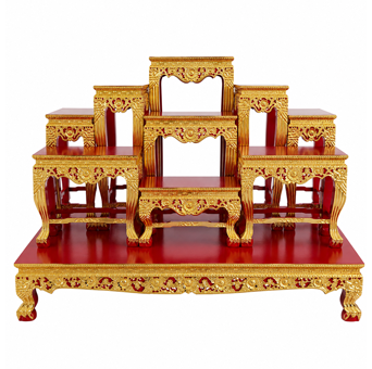 Exquisite Hand-Carved Teakwood Worship Altar Set